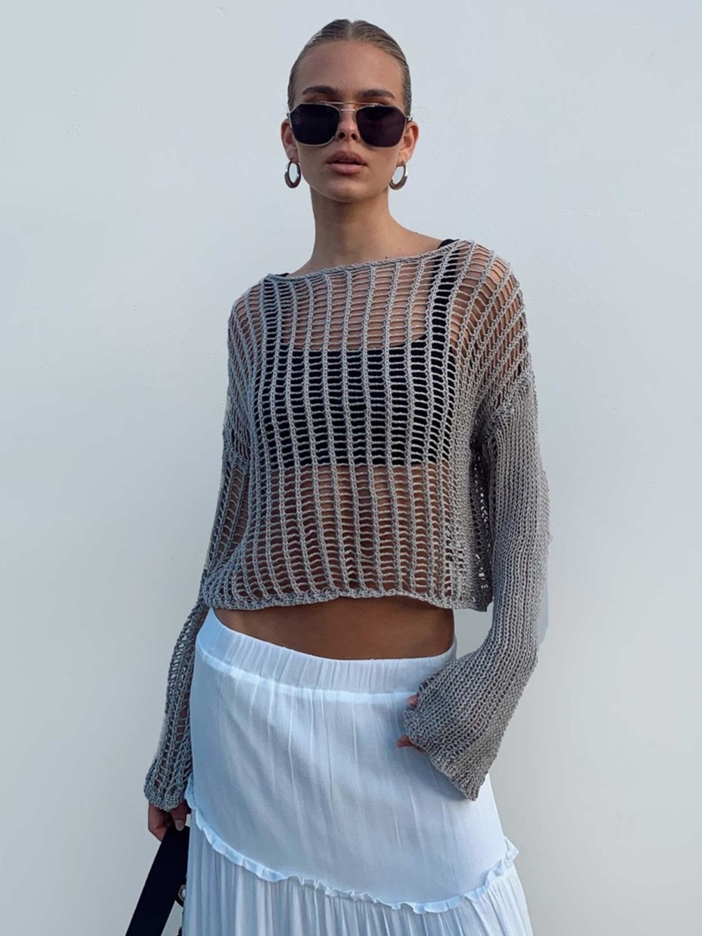 Princess Polly Crochet Sweater S / M NWT Taupe Beige Open-Knit